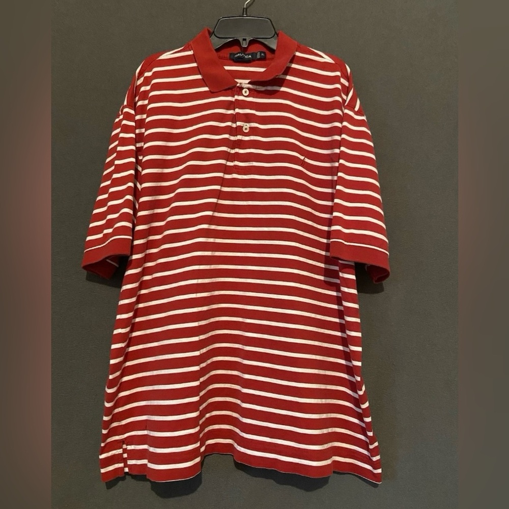 Nautica Red and White Striped Polo
